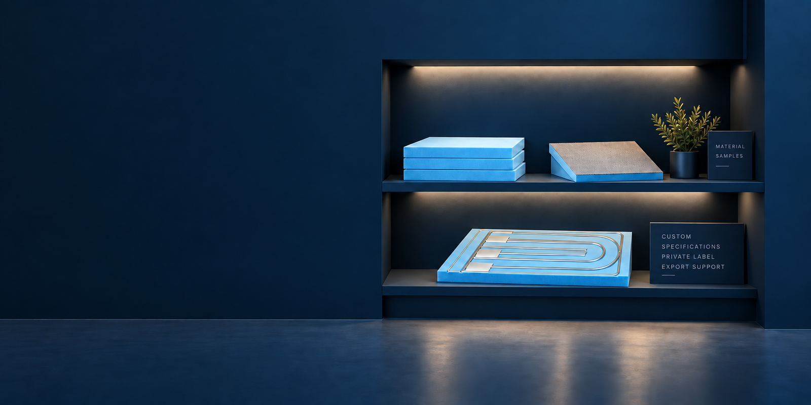 XPS insulation and underfloor heating samples in a conceptual materials showroom